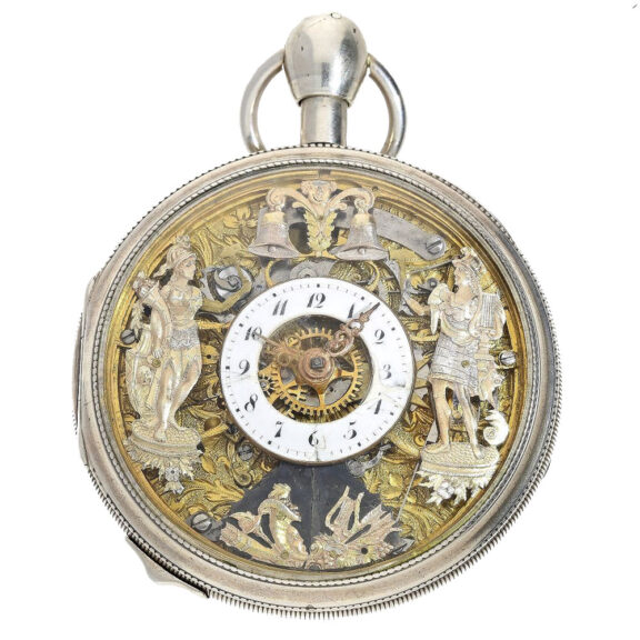 Swiss silver skeletonized verge with Jacquemarts Circa 1810