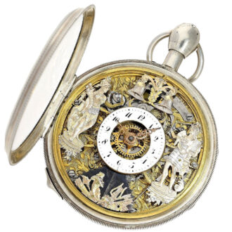 Swiss silver skeletonized verge with Jacquemarts Circa 1810