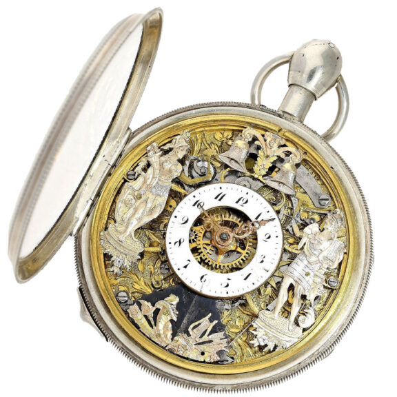 Swiss silver skeletonized verge with Jacquemarts Circa 1810 Swiss silver skeletonized verge with Jacquemarts Circa 1810