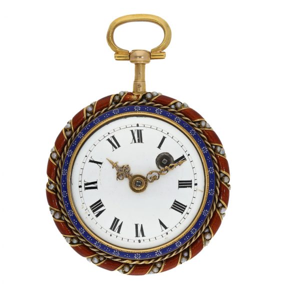 French 18K gold, enamel and pearl set verge watch Circa 1780