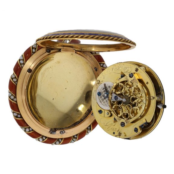 French 18K gold, enamel and pearl set verge watch Circa 1780 French 18K gold, enamel and pearl set verge watch Circa 1780