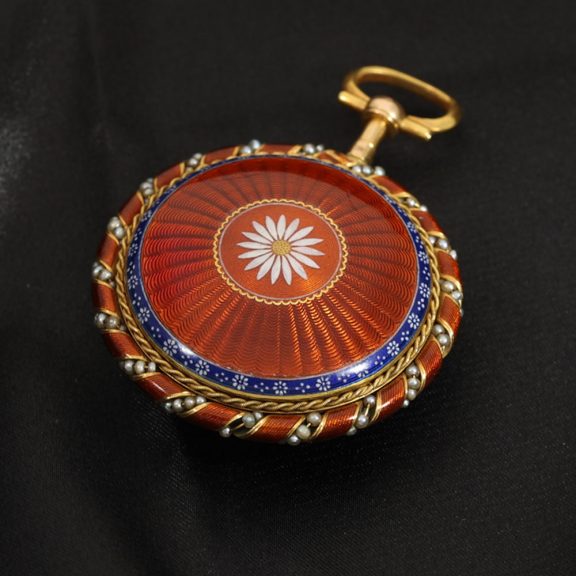 French 18K gold, enamel and pearl set verge watch Circa 1780 French 18K gold, enamel and pearl set verge watch Circa 1780