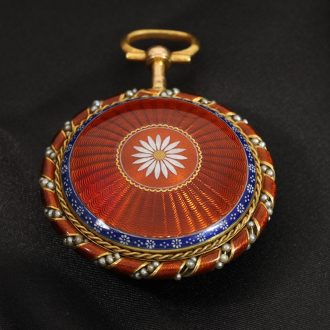 French 18K gold, enamel and pearl set verge watch Circa 1780