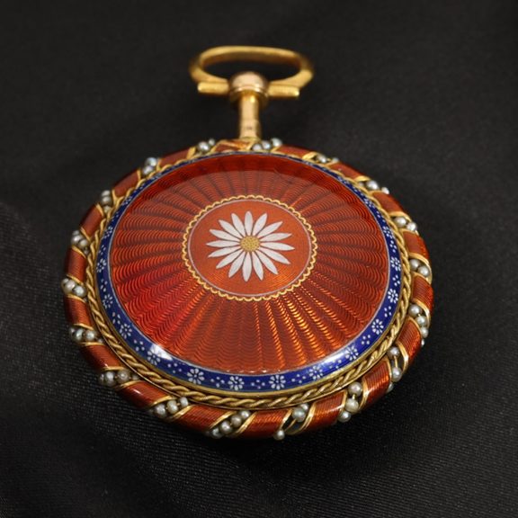 French 18K gold, enamel and pearl set verge watch Circa 1780 French 18K gold, enamel and pearl set verge watch Circa 1780