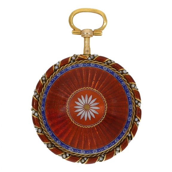 French 18K gold, enamel and pearl set verge watch Circa 1780 French 18K gold, enamel and pearl set verge watch Circa 1780