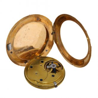Swiss 18K gold cylinder pocket watch with pearl setting Circa 1800