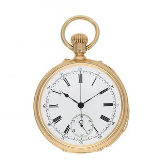 Swiss 18 carat gold pocket watch with unusual double complication Circa 1879