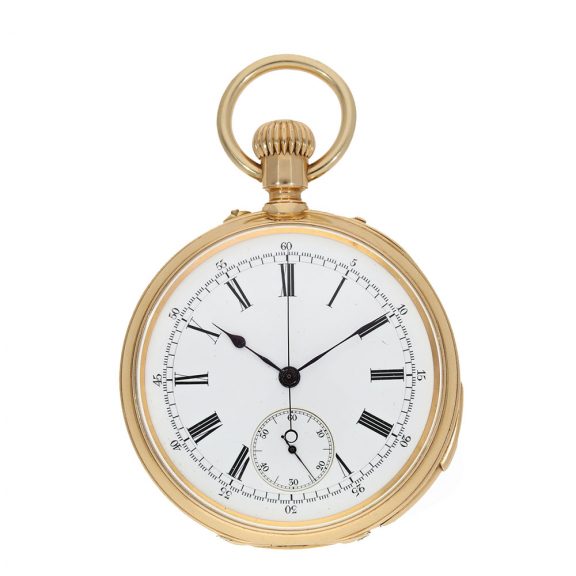 Swiss 18 carat gold pocket watch with unusual double complication Circa 1879