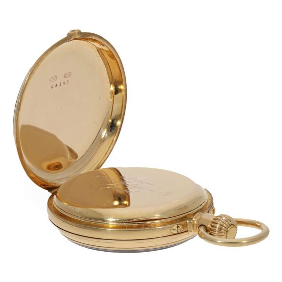 Swiss 18 carat gold pocket watch with unusual double complication Circa 1879 Swiss 18 carat gold pocket watch with unusual double complication Circa 1879