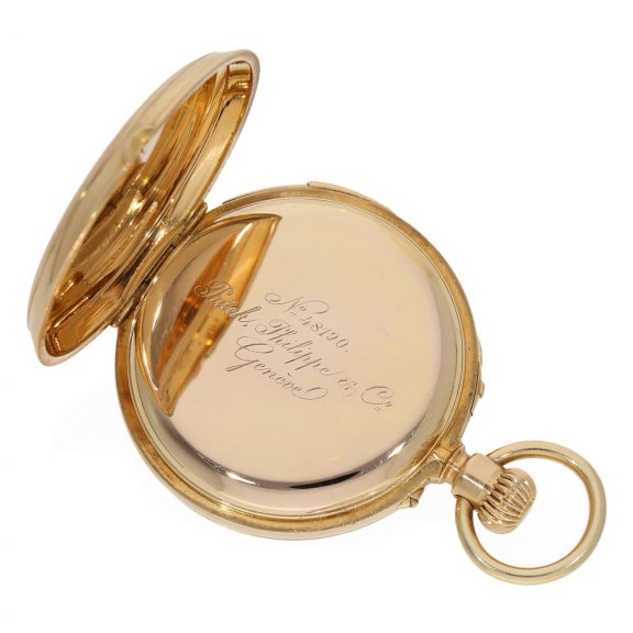 Swiss 18 carat gold pocket watch with unusual double complication Circa 1879 Swiss 18 carat gold pocket watch with unusual double complication Circa 1879
