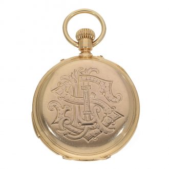 Swiss 18 carat gold pocket watch with unusual double complication Circa 1879