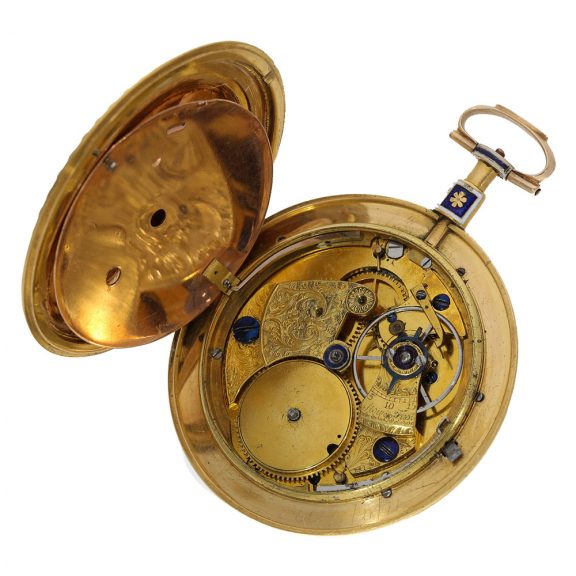 English 18 carat gold and enamel watch with duplex escapement Circa 1810 English 18 carat gold and enamel watch with duplex escapement Circa 1810