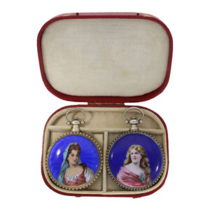 Swiss silver gilt pair of enamelled watches for Chinese market Circa 1880