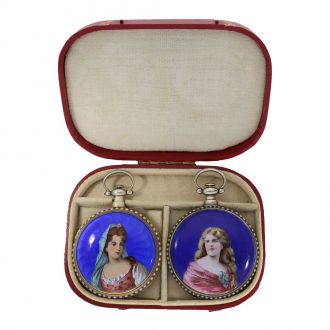 Swiss silver gilt pair of enamelled watches for Chinese market Circa 1880