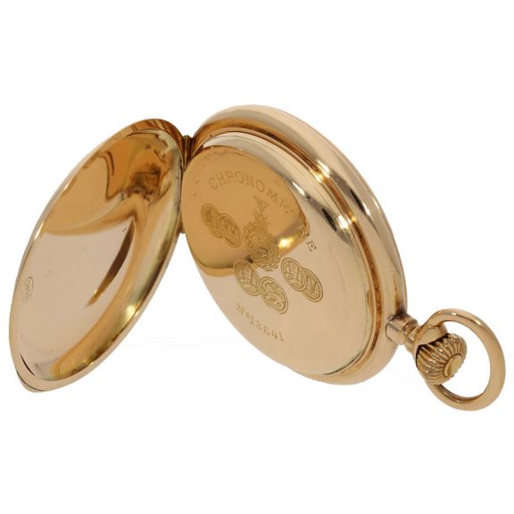 Swiss 14 carat gold hunter cased watch with sales box Circa 1900 Swiss 14 carat gold hunter cased watch with sales box Circa 1900