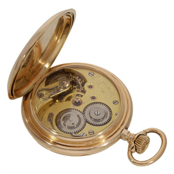 Swiss 14 carat gold hunter cased watch with sales box Circa 1900 Swiss 14 carat gold hunter cased watch with sales box Circa 1900