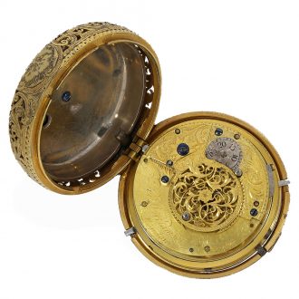 English fire gilt complex pair cased coach clock Circa 1775