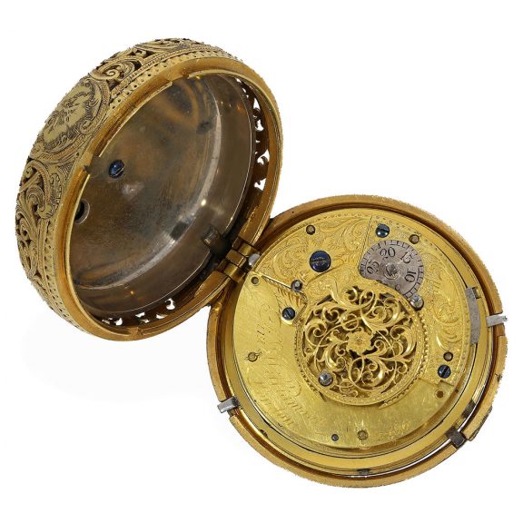 English fire gilt complex pair cased coach clock Circa 1775 English fire gilt complex pair cased coach clock Circa 1775