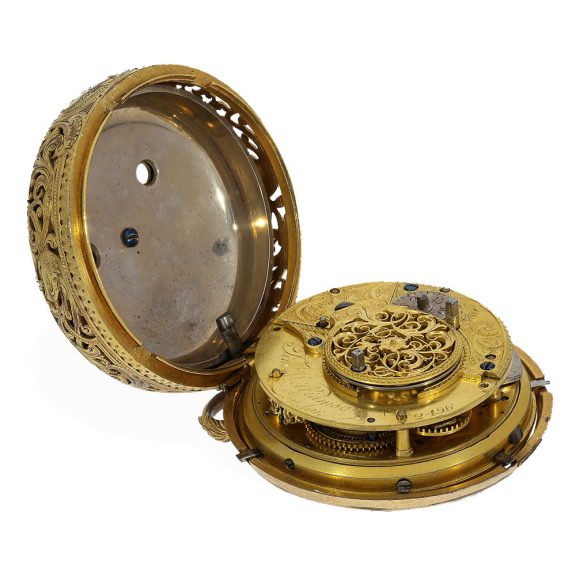 English fire gilt complex pair cased coach clock Circa 1775 English fire gilt complex pair cased coach clock Circa 1775
