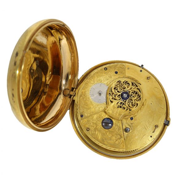 English gilt pair cased coach clock with enamel painting Circa 1780 English gilt pair cased coach clock with enamel painting Circa 1780
