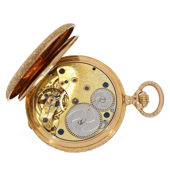 German 18 carat gold pocket watch with “Vermicelli case” Circa 1883 German 18 carat gold pocket watch with “Vermicelli case” Circa 1883