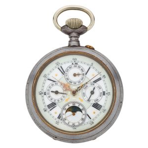 Oversized Swiss gunmetal calendar lever watch Circa 1900