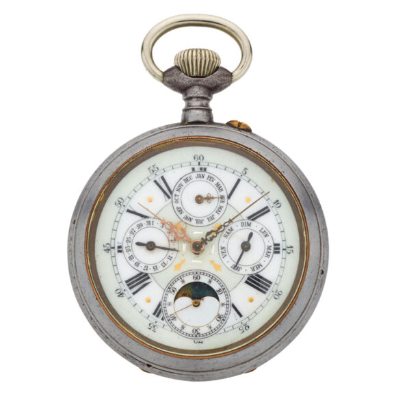 Oversized Swiss gunmetal calendar lever watch Circa 1900