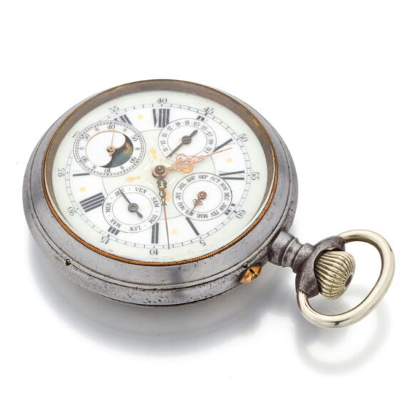 Oversized Swiss gunmetal calendar lever watch Circa 1900 Oversized Swiss gunmetal calendar lever watch Circa 1900