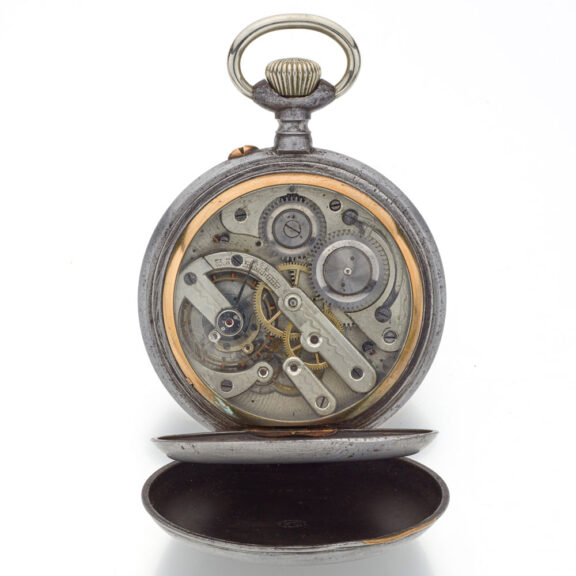 Oversized Swiss gunmetal calendar lever watch Circa 1900 Oversized Swiss gunmetal calendar lever watch Circa 1900