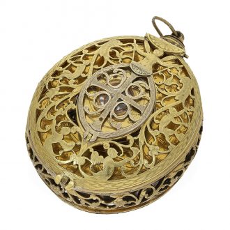 German brass fire gilt Renaissance pendant watch with sundial Circa 1580