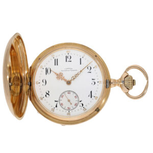 German 14 carat gold full hunter cased watch in original box Circa 1891