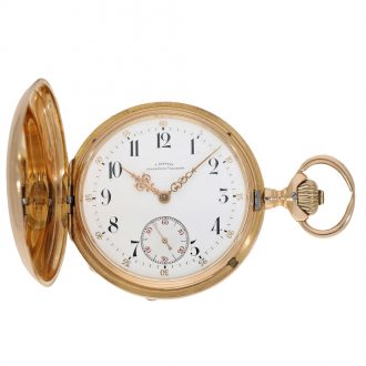German 14 carat gold full hunter cased watch in original box Circa 1891