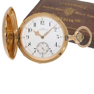 German 14 carat gold full hunter cased watch in original box Circa 1891