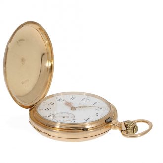 German 14 carat gold full hunter cased watch in original box Circa 1891