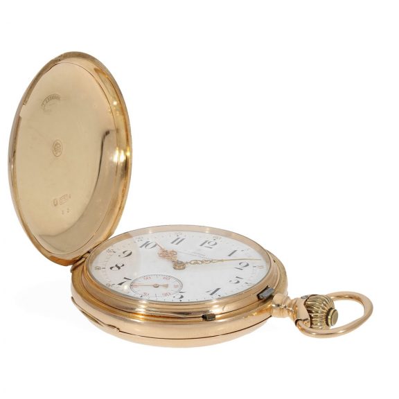 German 14 carat gold full hunter cased watch in original box Circa 1891 German 14 carat gold full hunter cased watch in original box Circa 1891
