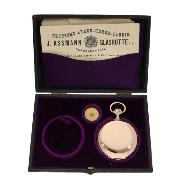 German 14 carat gold full hunter cased watch in original box Circa 1891 German 14 carat gold full hunter cased watch in original box Circa 1891