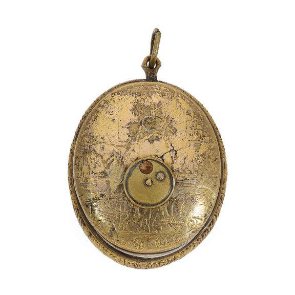 French brass gilt silver oval Renaissance pendant watch Circa 1625 French brass gilt silver oval Renaissance pendant watch Circa 1625