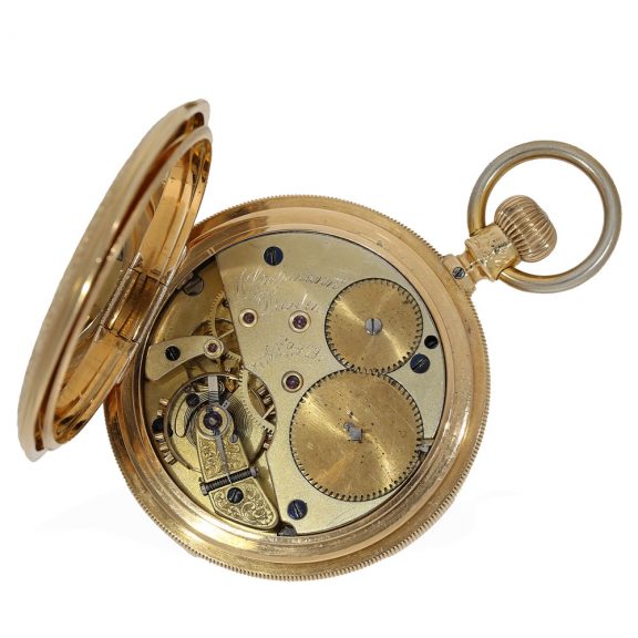 German 18 carat gold watch with richly engraved ceremonial case Circa 1870 German 18 carat gold watch with richly engraved ceremonial case Circa 1870