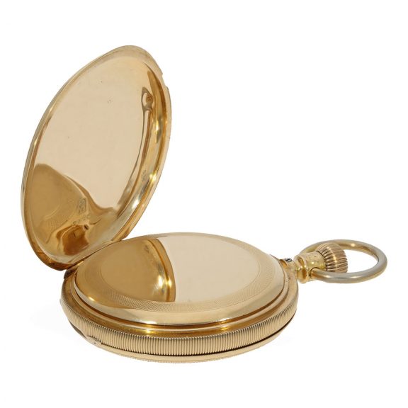 German 18 carat gold watch with richly engraved ceremonial case Circa 1870 German 18 carat gold watch with richly engraved ceremonial case Circa 1870