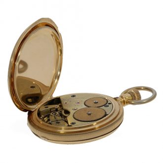 German 18 carat gold watch with richly engraved ceremonial case Circa 1870