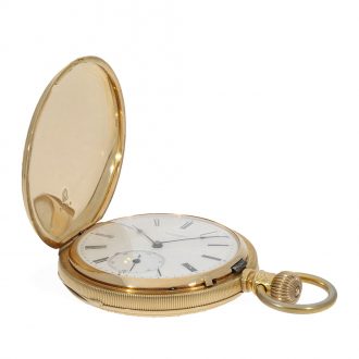 German 18 carat gold watch with richly engraved ceremonial case Circa 1870