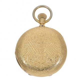 German 18 carat gold watch with richly engraved ceremonial case Circa 1870