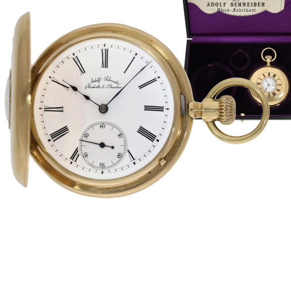 German 18 carat gold half hunting cased pocket watch Circa 1870 German 18 carat gold half hunting cased pocket watch Circa 1870