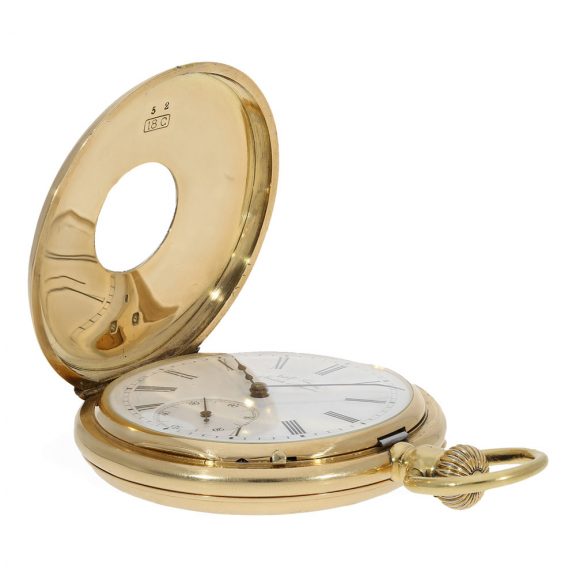 German 18 carat gold half hunting cased pocket watch Circa 1870 German 18 carat gold half hunting cased pocket watch Circa 1870