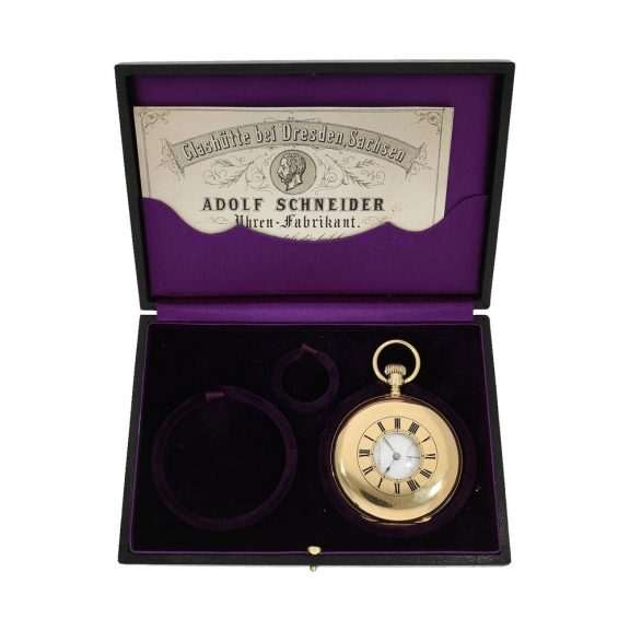 German 18 carat gold half hunting cased pocket watch Circa 1870 German 18 carat gold half hunting cased pocket watch Circa 1870