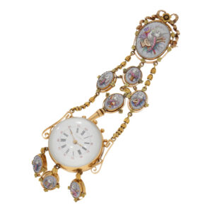 French 18K gold and rock crystal pocket watch with chatelaine Circa 1850