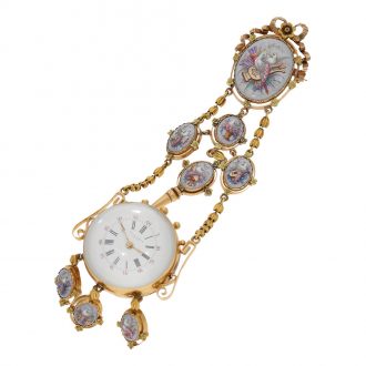 French 18K gold and rock crystal pocket watch with chatelaine Circa 1850