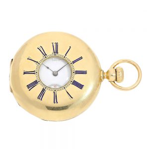 Swiss gold and enamel half hunting cased watch Circa 1865
