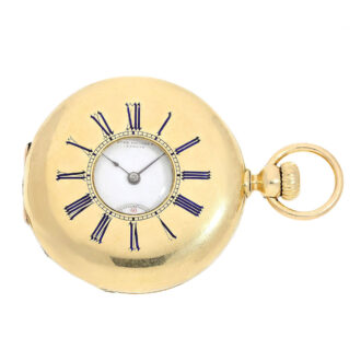 Swiss gold and enamel half hunting cased watch Circa 1865 Swiss gold and enamel half hunting cased watch Circa 1865
