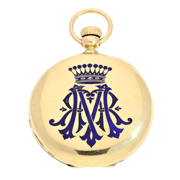 Swiss gold and enamel half hunting cased watch Circa 1865 Swiss gold and enamel half hunting cased watch Circa 1865